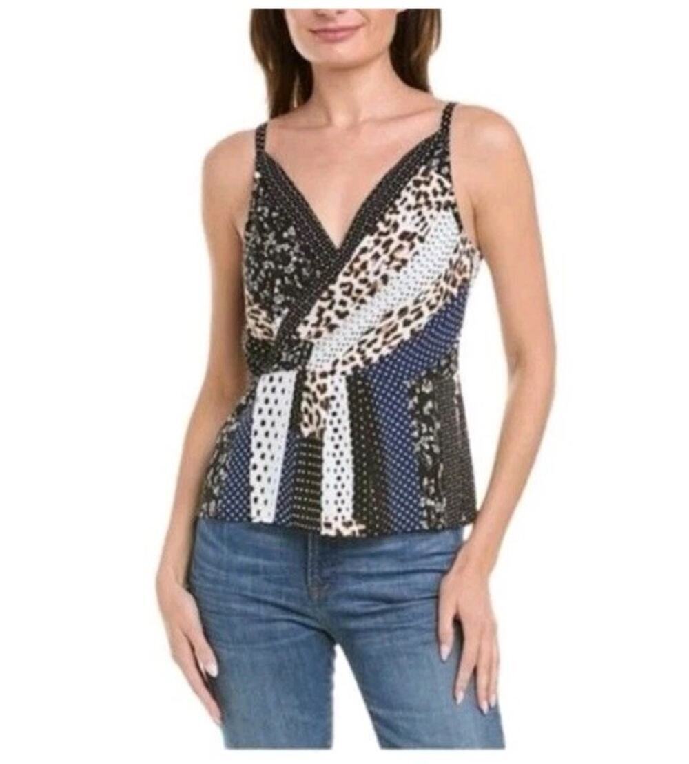 CAbi Crossover Cami 3787 Top Size 6 Mixed Print Blouse Tank Animal Patchwork CL